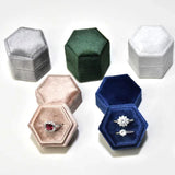 Hexagon Velvet Jewelry Box for Rings, 3 Compartment Ring Box