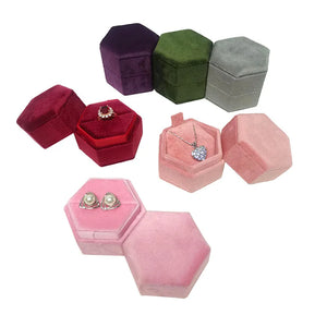 Hexagon Velvet Proposal Ring Box Necklace Earring Packaging