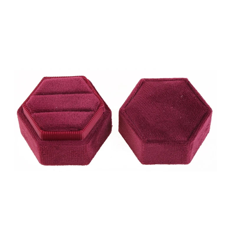 Vintage Hexagon Velvet Ring Bearer Box - Ring Display Holder
