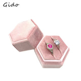 Hexagon Velvet Ring Box Double Ring Display Holder for Wedding Ceremony