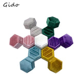 Hexagon Velvet Ring Box Double Ring Display Holder for Wedding Ceremony