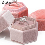 Hexagon Velvet Ring Box Display Holder for Wedding