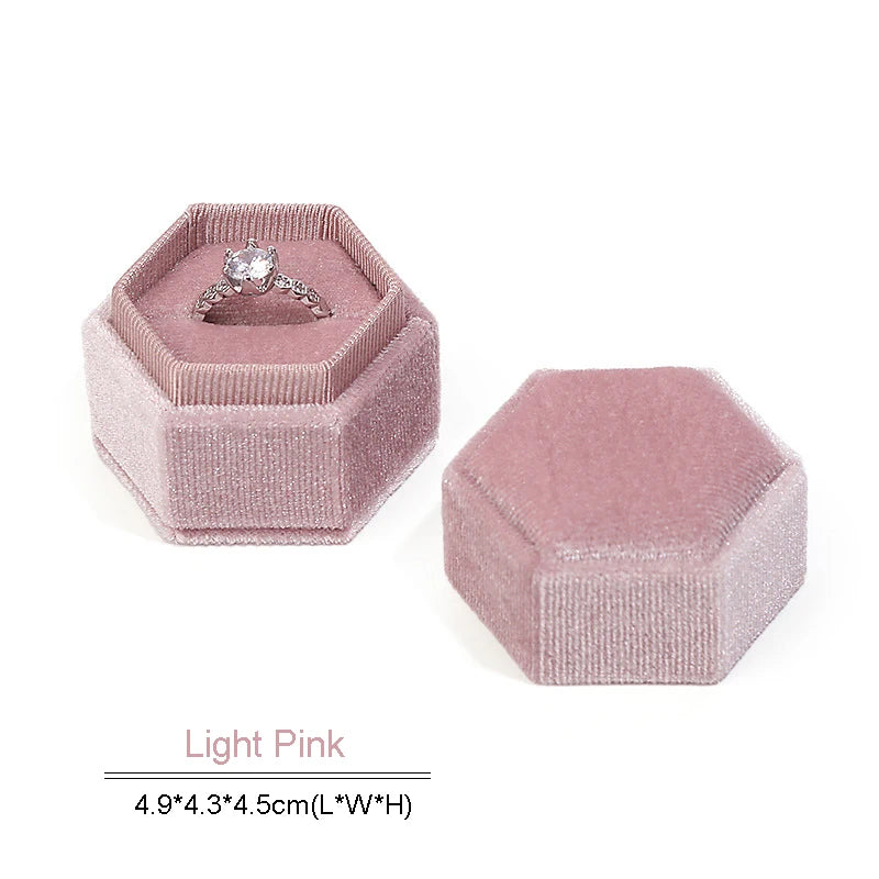 Hexagon Velvet Ring Box Display Holder for Wedding