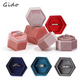 Hexagon Velvet Ring Box Display Holder for Wedding