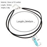 Hexagonal Column Crystal Pendant Leather Necklace