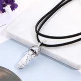 Hexagonal Column Crystal Pendant Leather Necklace