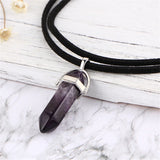 Hexagonal Column Crystal Pendant Leather Necklace