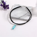 Hexagonal Column Crystal Pendant Leather Necklace