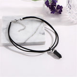 Hexagonal Column Crystal Pendant Leather Necklace