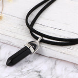 Hexagonal Column Crystal Pendant Leather Necklace