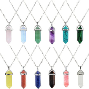 Hexagonal Crystal Pendant Necklace Reiki Multicolor