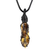 Hexagonal Crystal Point Pendant Necklace with Wax Rope