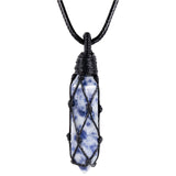 Hexagonal Crystal Point Pendant Necklace with Wax Rope