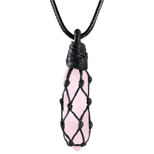 Hexagonal Crystal Point Pendant Necklace with Wax Rope