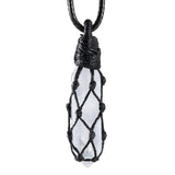 Hexagonal Crystal Point Pendant Necklace with Wax Rope