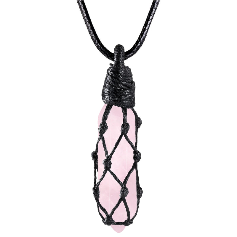 Hexagonal Crystal Point Pendant Necklace with Wax Rope