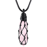 Hexagonal Crystal Point Pendant Necklace with Wax Rope