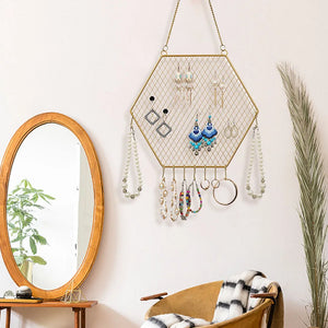 Metal Mesh Wall Mount Earring Display Rack with Hook for Jewelry Organizer