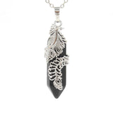 Hexagonal Crystal Peacock Pendant Feather Wrapped Healing Amethysts