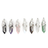 Hexagonal Crystal Peacock Pendant Feather Wrapped Healing Amethysts