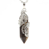 Hexagonal Crystal Peacock Pendant Feather Wrapped Healing Amethysts