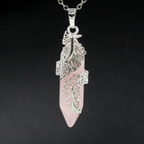 Hexagonal Crystal Peacock Pendant Feather Wrapped Healing Amethysts