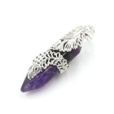 Hexagonal Crystal Peacock Pendant Feather Wrapped Healing Amethysts