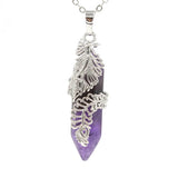 Hexagonal Crystal Peacock Pendant Feather Wrapped Healing Amethysts