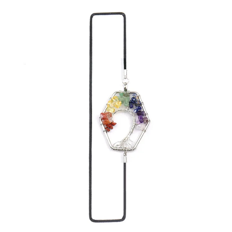 Silver Tree Of Life Stretch Bookmark with Colorful Gravel Stone
