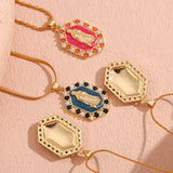Hex Zircon Pearl Enamel Mary Pendant Necklace 18K Plated Stainless Steel