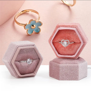 Pink Velvet Jewelry Box Earrings Pendant Ring Box Portable Small Jewellery Case