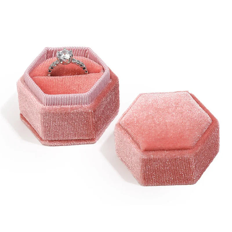 Pink Velvet Jewelry Box Earrings Pendant Ring Box Portable Small Jewellery Case