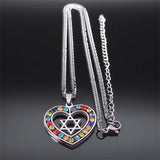 Hexagram Heart Necklace Star of David Stainless Steel