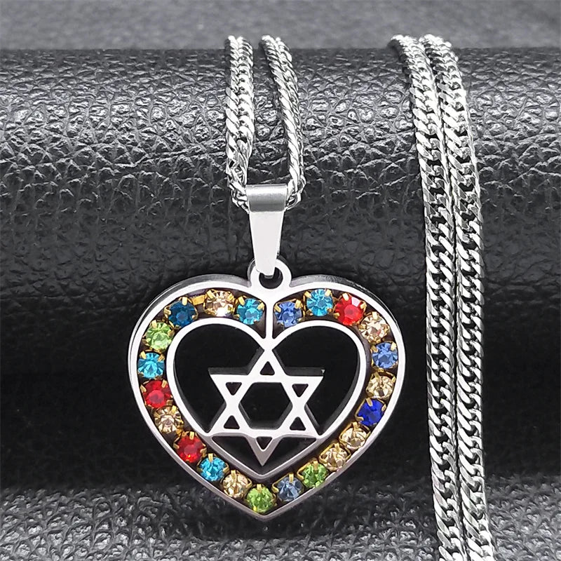 Hexagram Heart Necklace Star of David Stainless Steel