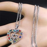 Hexagram Heart Necklace Star of David Stainless Steel