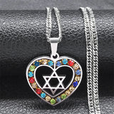 Hexagram Heart Necklace Star of David Stainless Steel