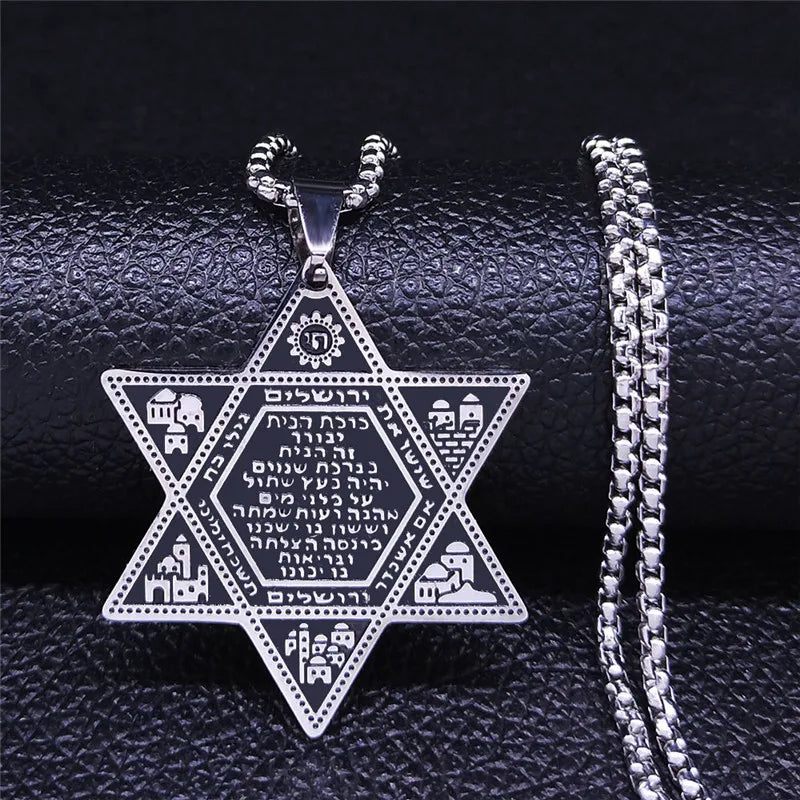 Hexagram Jerusalem Silver Necklace David Pendant Jewish Jewelry