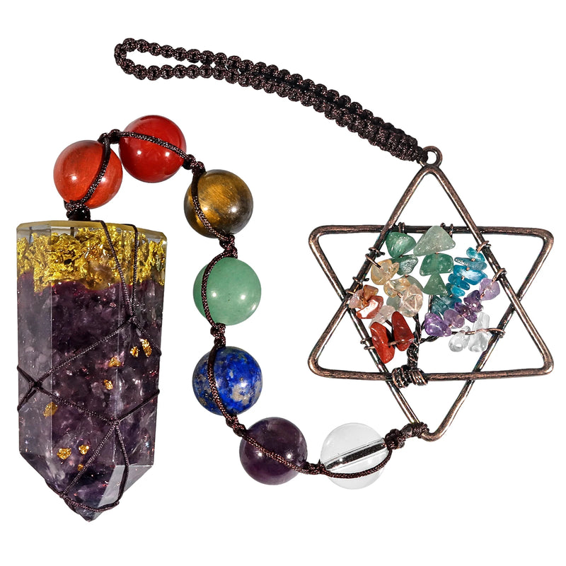 Chakra Healing Stones Tree of Life with Rock Quartz Crystal Wand