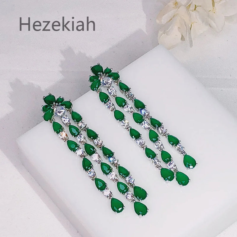 Hezekiah Needle Green Earrings Lady Noble Tassel Dance Party