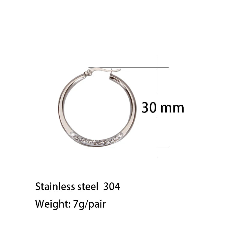Stainless Steel Rhinestone Hoop Earrings for Women
