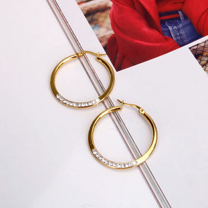 Stainless Steel Rhinestone Hoop Earrings for Women