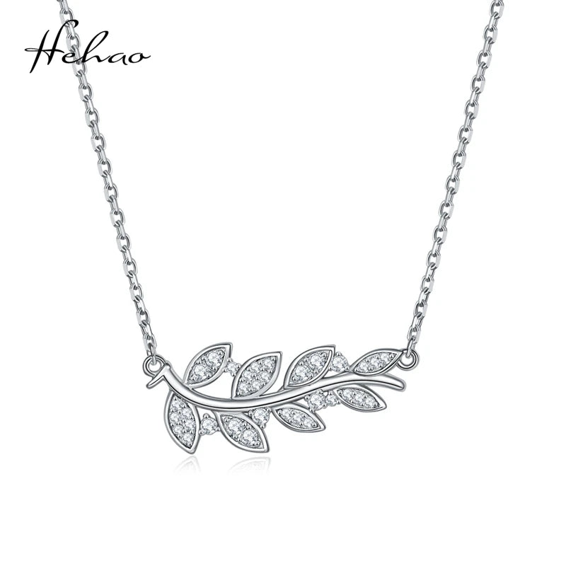 925 Silver Olive Branch Pendant Necklace Zircon Lady Ring Jewelry