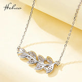 925 Silver Olive Branch Pendant Necklace Zircon Lady Ring Jewelry