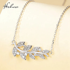 925 Silver Olive Branch Pendant Necklace Zircon Lady Ring Jewelry