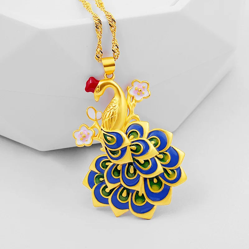 Enamel Colored Peacock Pendant Necklace for Women Wedding Jewelry with Chain