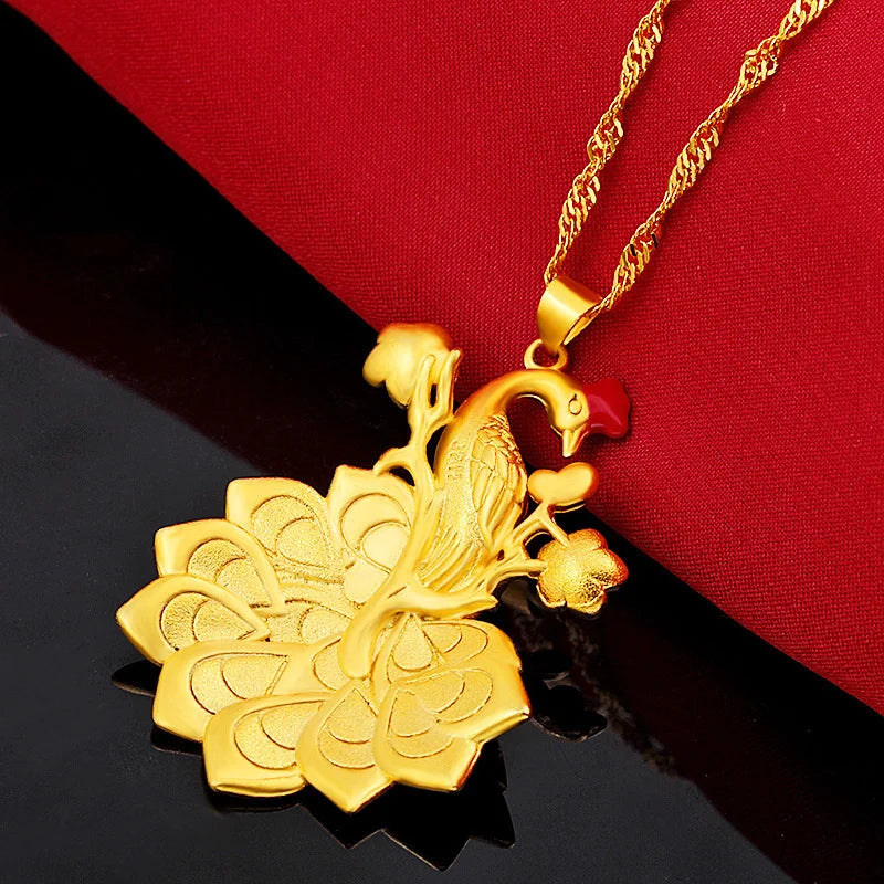 Enamel Colored Peacock Pendant Necklace for Women Wedding Jewelry with Chain