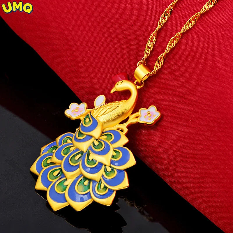 Enamel Colored Peacock Pendant Necklace for Women Wedding Jewelry with Chain