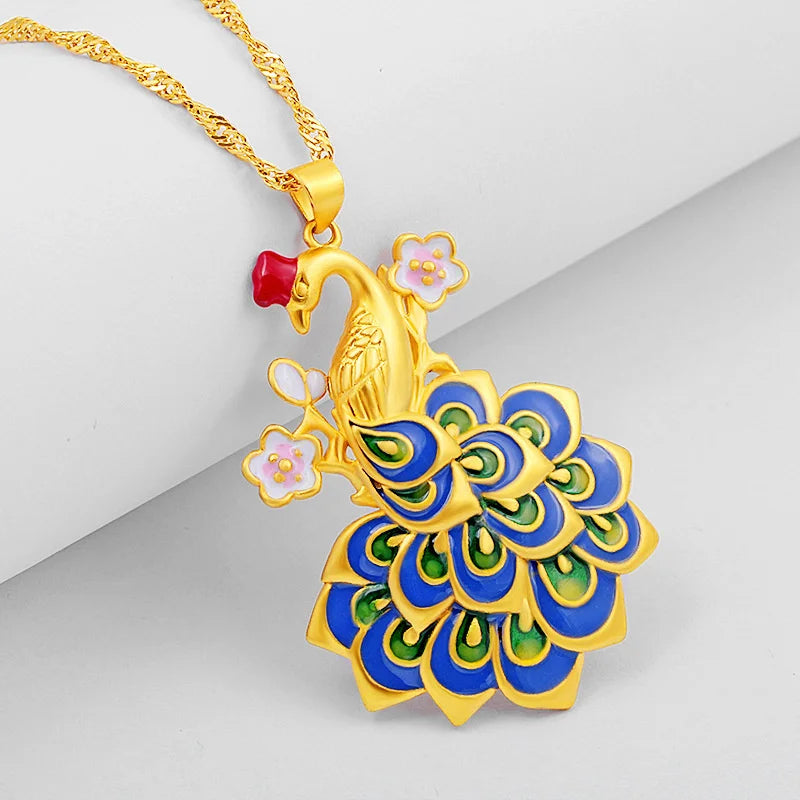 Enamel Colored Peacock Pendant Necklace for Women Wedding Jewelry with Chain