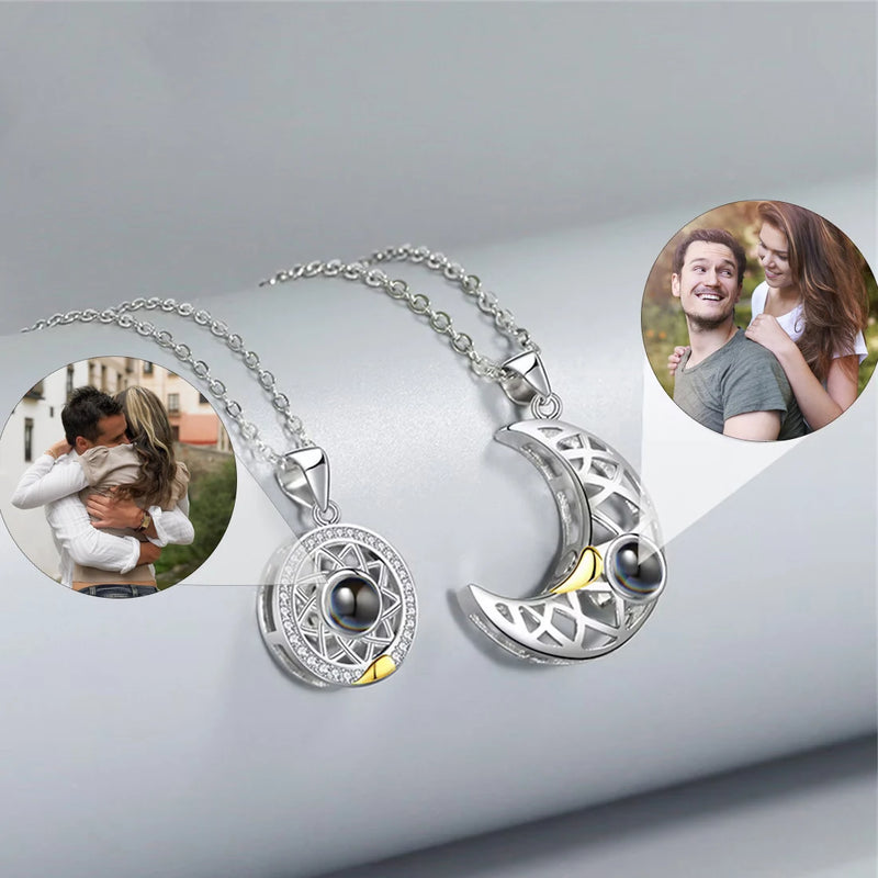 Hidden Photo Necklace Personalized Necklace Sun and Moon Projection