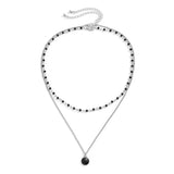Men's Double-Layered Pearl Necklace with Rhinestone Pendant